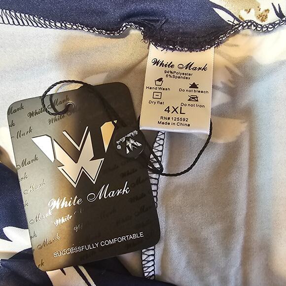 White Mark Navy Floral Printed Palazzo Pants Wide Leg Plus Sz 4XL NWT - Picture 4 of 8